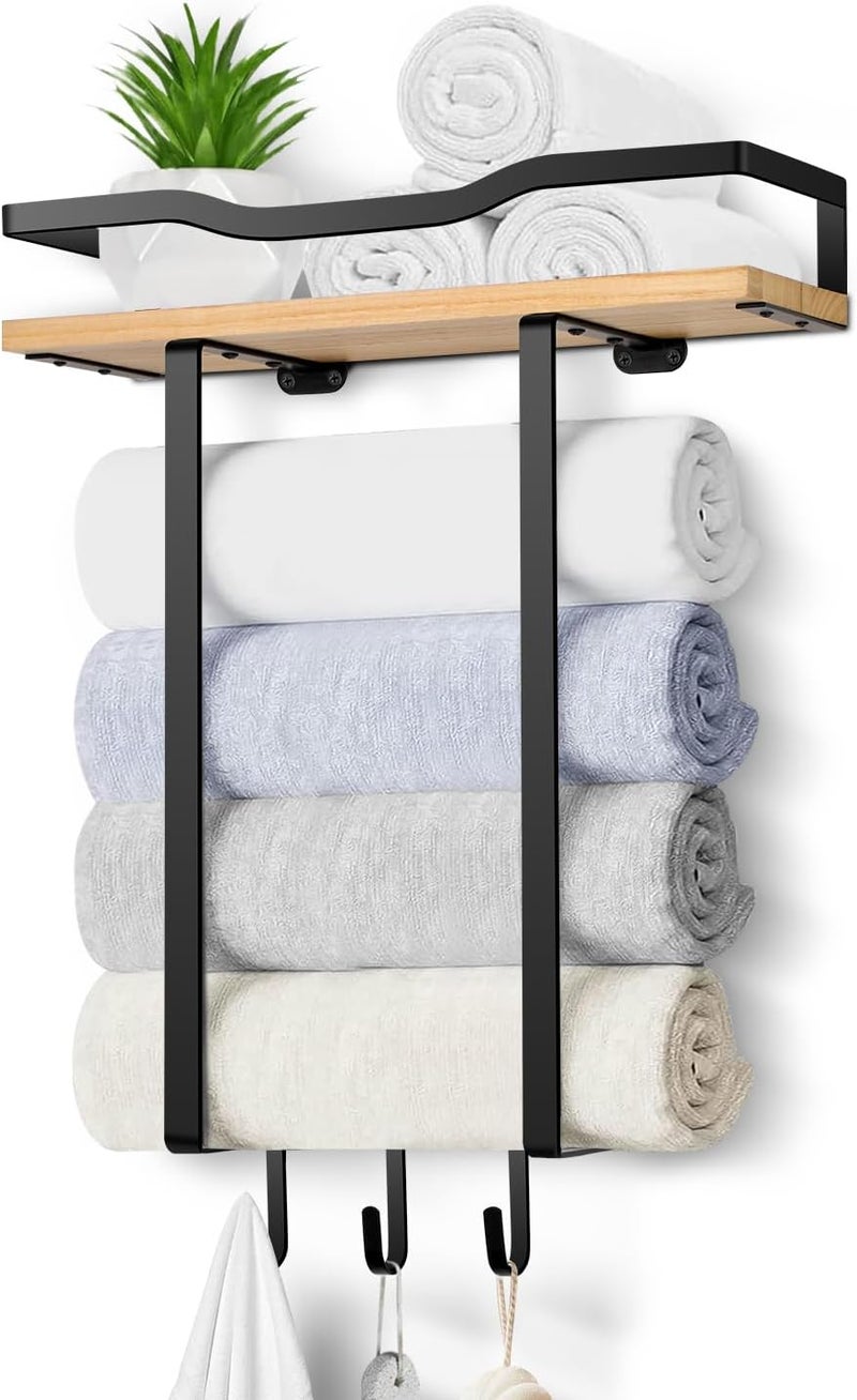BSNBIC Towel Racks for Bathroom, Wall Mounted Towel Rack for Bathroom, Wall Towel Rack for Rolled Towels, Towel Storage for Small Decor-Black - Image 4